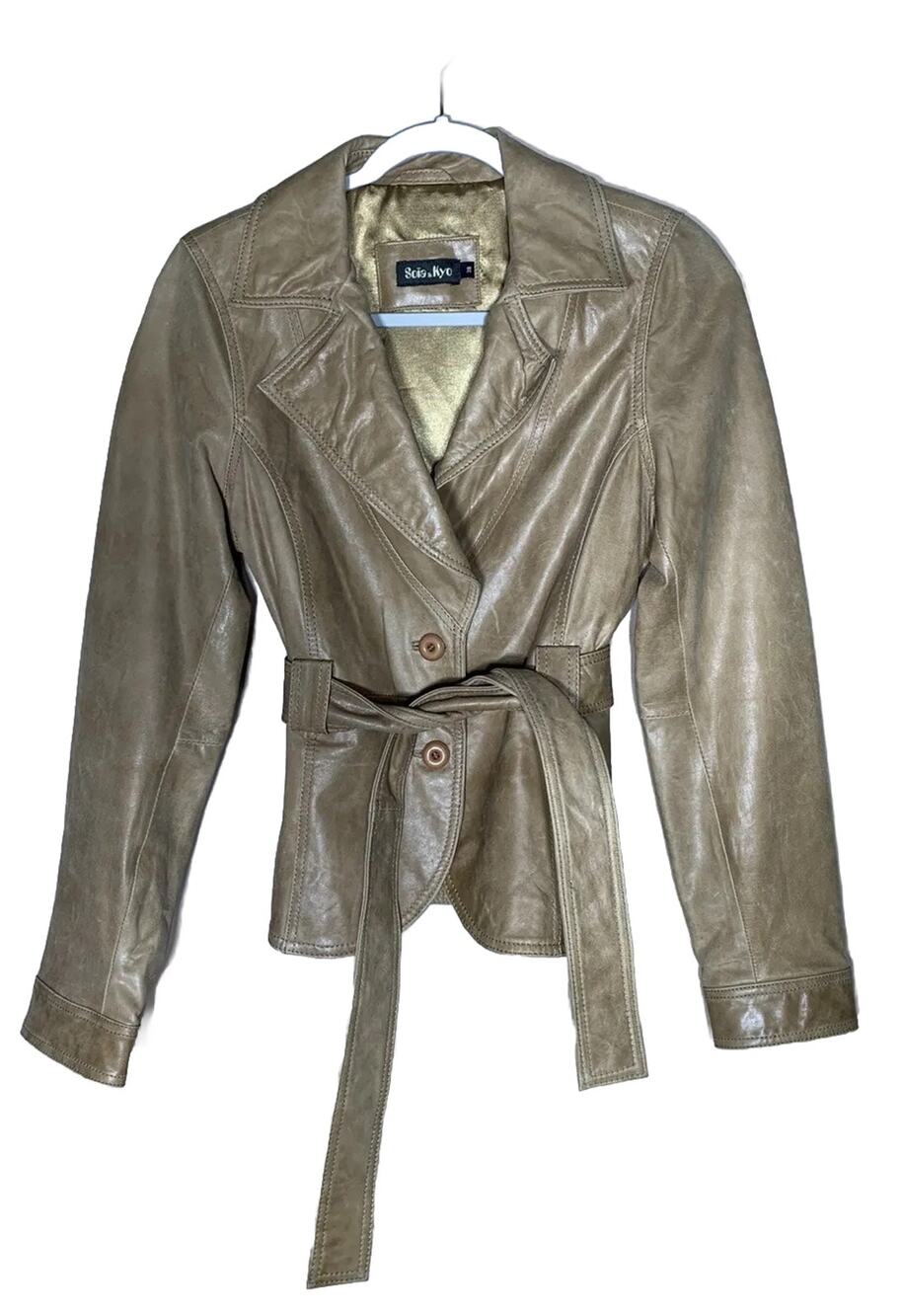Soia & Kyo front wrap collared leather jacket 38 S/M Boho Chic Minimalist Y2K